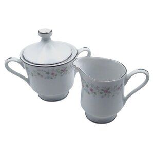 Vintage Richmond Diamond China Floral Creamer & Sugar Bowl w/ Lid Made in Japan